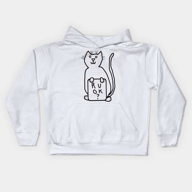 Cute Cat Wants to Know R U OK Line Drawing Kids Hoodie by ellenhenryart